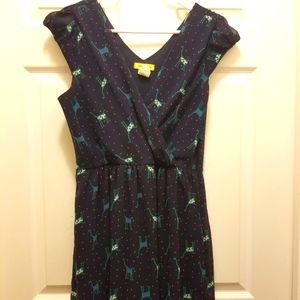 Modcloth Yellow Star L Blue Giraffe Red Polka Dot Dress